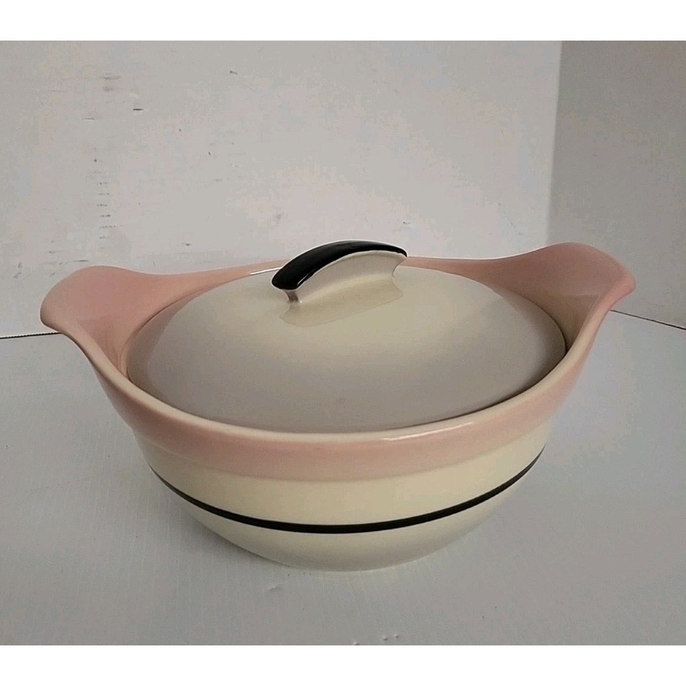 VTG Hull Pottery Pink & Gray 10" Casserole Dish w/ Lid 1950's USA Mid Century